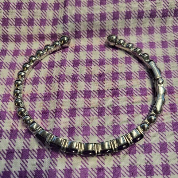 African Amethyst Cuff Bracelet in Stainless Steel - Picture 2 of 4